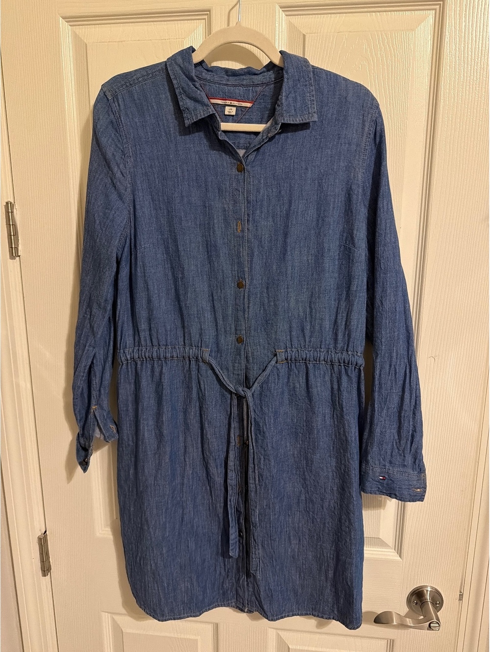 Tommy Hilfiger Denim Shirt Dress Large Blue Long Sleeve